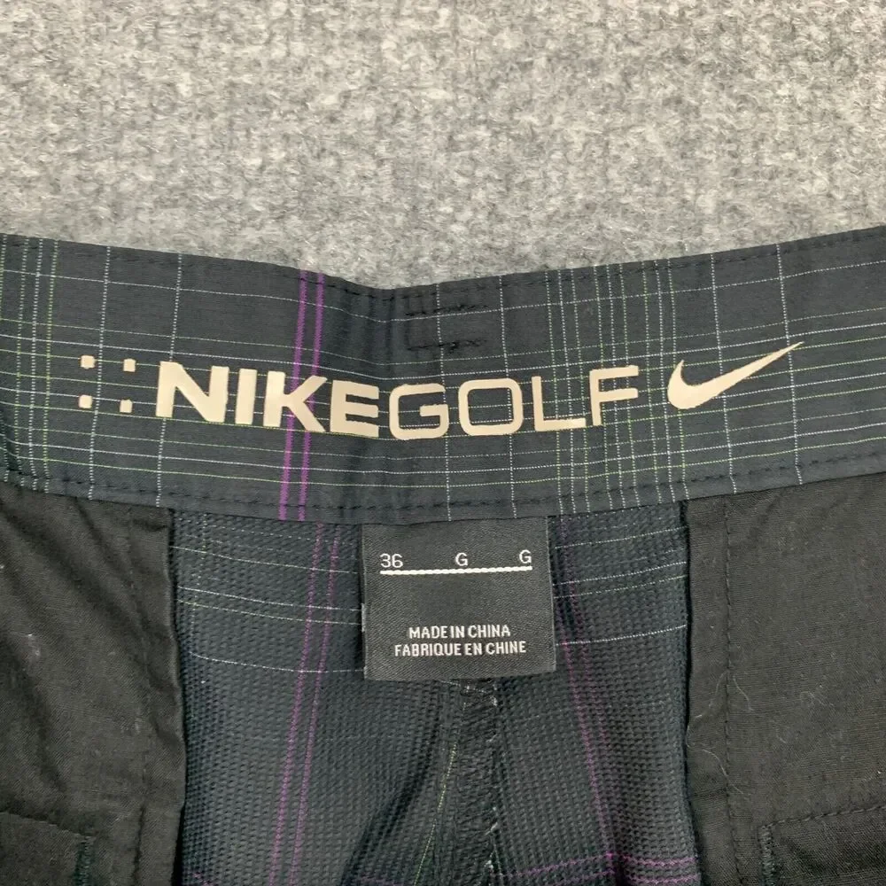 Nike Shorts Mens 36 Black Green Golf Plaid High Rise Moisture Wicking Chino